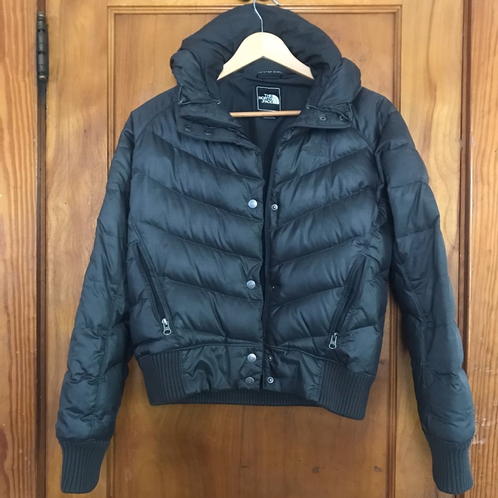 Gray North Face Puffer Coat with Hood